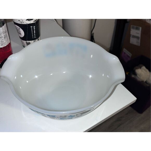 Vintage MCM Fire King Atomic Blue Heaven 10 inch bowl flawless - Picture 12 of 16